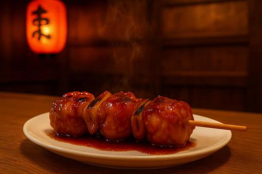 昭和赤ちょうちんに映える焼き鳥ねぎま串 昭和赤ちょうちんに映える焼き鳥ねぎま串の写真