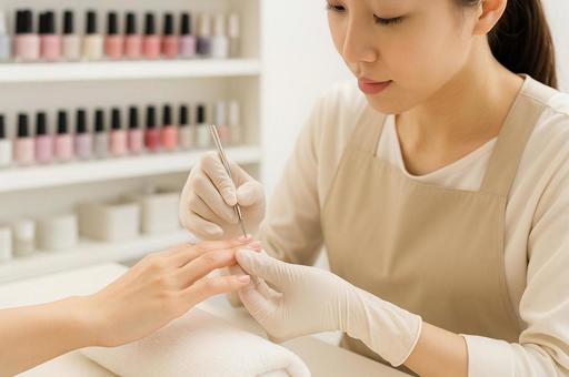 ネイルサロンで施術中・ネイルケア・清潔感の写真