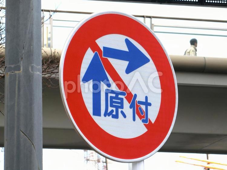 二段階右折禁止の標識 二段階右折禁止,道路標識,標識の写真素材