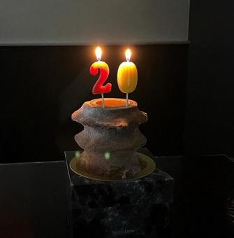 Birthday 誕生日,20歳,バームクーヘンの写真素材