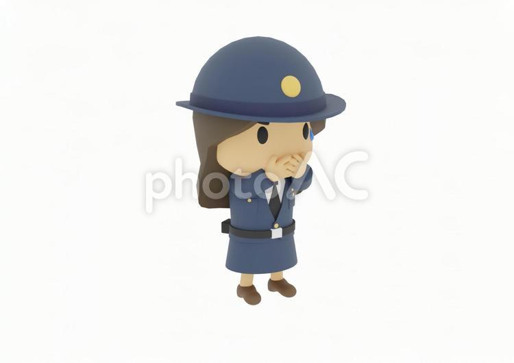 口元を手で隠す驚く若い女性の警察警官婦警 婦警,警察官,警察の写真素材