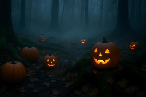 霧の小径とジャックランタンの写真