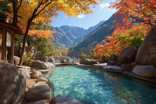 紅葉と露天風呂-1 紅葉と露天風呂-1の写真