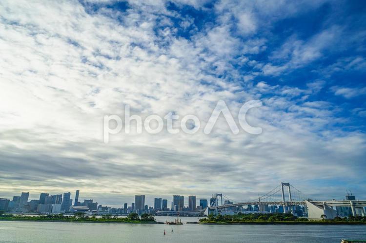 お台場から見える東京都内の街並み お台場,レインボーブリッジ,東京タワーの写真素材
