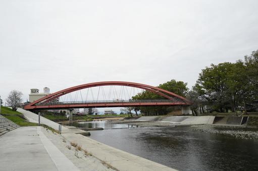 福岡 みやま市 船小屋温泉大橋6 船小屋温泉大橋,船小屋,赤橋の写真素材