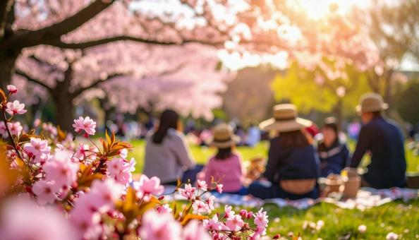 桜の下でピクニック 桜の下でピクニックの写真