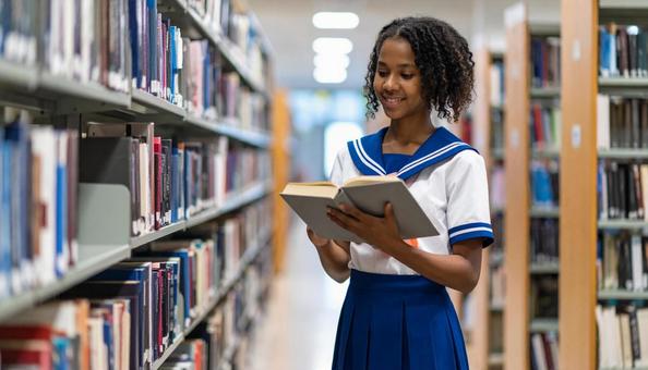 図書館にいる女性 図書館にいる女性の写真