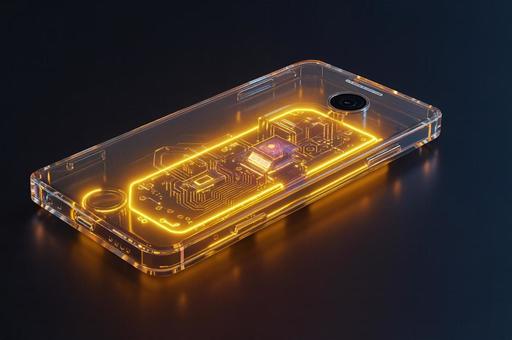 オレンジに光るスマートフォン基板 オレンジに光るスマートフォン基板の写真