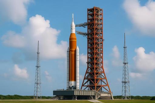 ロケット発射台と宇宙ロケット ロケット発射台と宇宙ロケットの写真