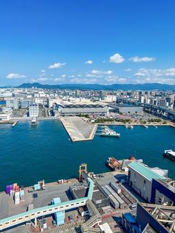 博多ポートタワー展望室から眺める博多港 福岡,博多港,埠頭の写真素材