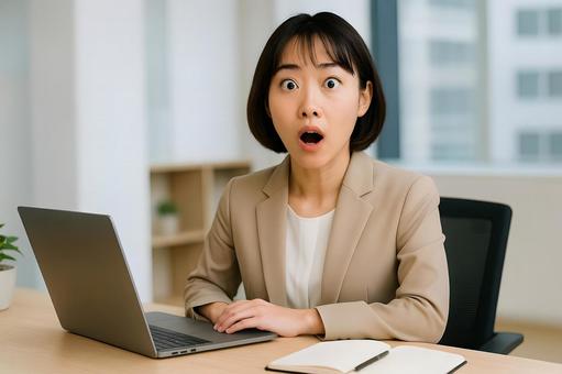 驚くオフィス女性 驚くオフィス女性の写真