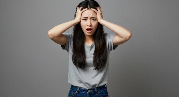 頭を抱えている女性じょ 頭を抱えている女性じょの写真
