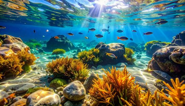 海中から見る熱帯魚 海中から見る熱帯魚の写真