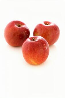光の中の真っ赤なフジりんご３つ 明るい,ライト,背景白の写真素材