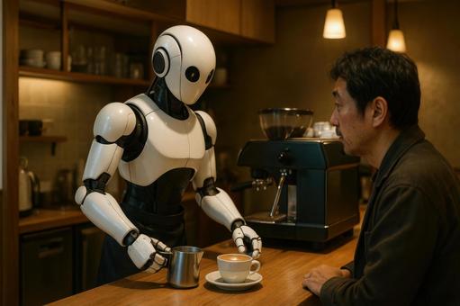 カフェで働くバリスタロボット カフェで働くバリスタロボットの写真