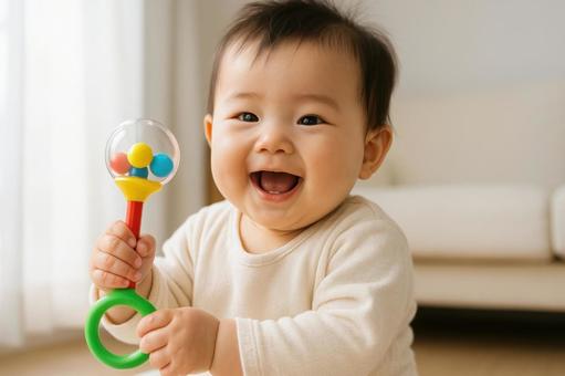 ガラガラで遊ぶ赤ちゃん ガラガラで遊ぶ赤ちゃんの写真