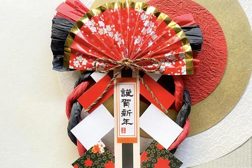 年賀状 お正月,正月飾り,しめ縄飾りの写真素材