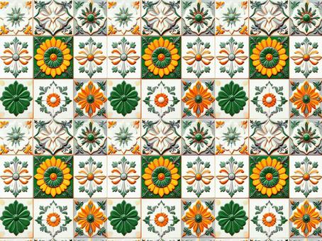 花をモチーフにしたタイルの壁画 花をモチーフにしたタイルの壁画の写真