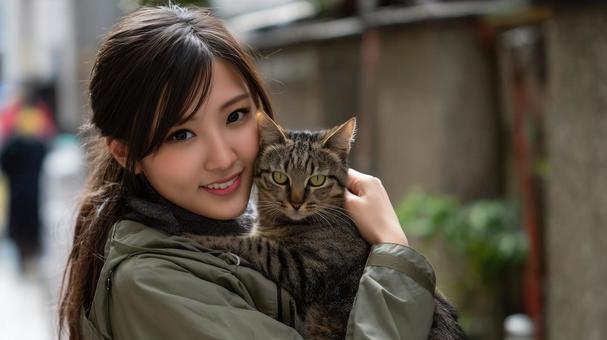 猫と女性 猫と女性の写真