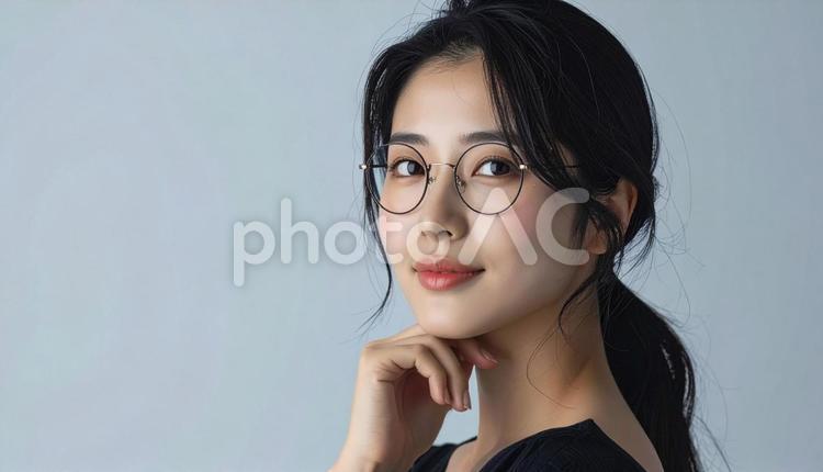 エレガントなメガネをかけた女性モデル 女性,モデル,ポートレートの写真素材