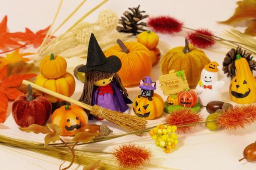 かわいい魔女とカボチャのハロウィン背景 秋,ハロウィン,カボチャの写真素材