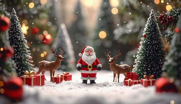 雪の森でサンタとトナカイが祝うクリスマス 雪の森でサンタとトナカイが祝うクリスマスの写真