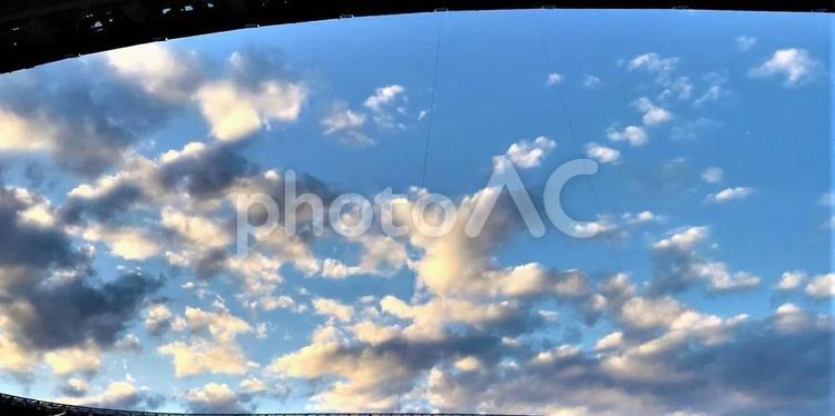 競技場で見上げた空 青空,天気,雲の写真素材