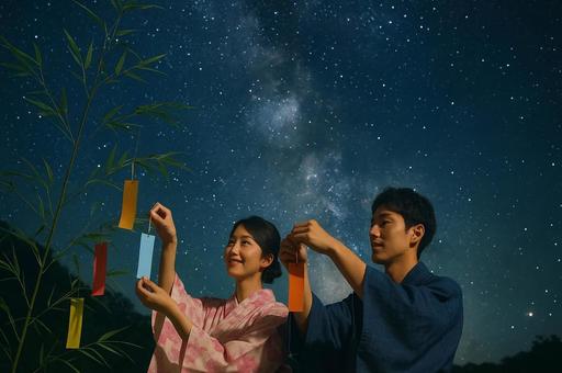 星空と短冊の七夕祭り 星空と短冊の七夕祭りの写真