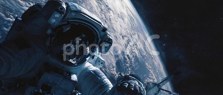 地球と宇宙飛行士の眺め 宇宙飛行士,宇宙,地球の写真素材