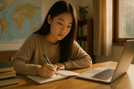 学習に集中する女性の写真