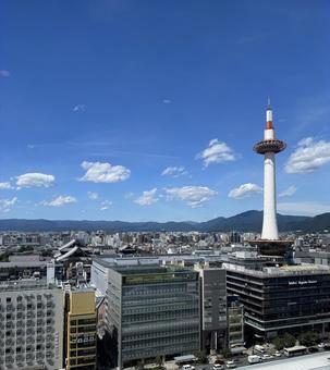 京都タワーと青空 京都府,京都市,京都の写真素材