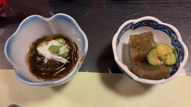 胡瓜揉みともずく酢 エゴの酢味噌和え 胡瓜揉みともずく酢 エゴの酢味噌和え 胡瓜揉み,もずく酢,エゴの写真素材