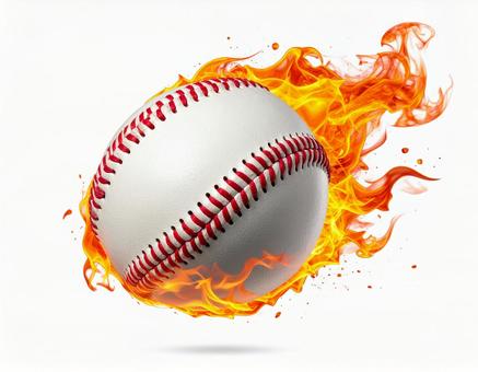 剛速球で炎をまとって飛ぶ野球ボールの写真