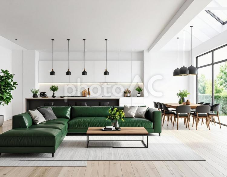 リビングとキッチンのインテリア風景 リビング,キッチン,家具の写真素材