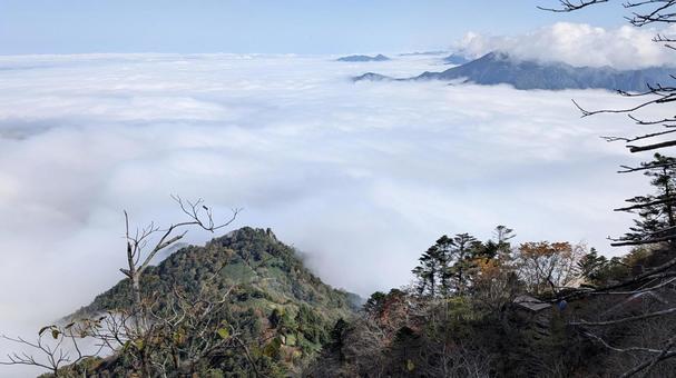 雲海に包まれる石鎚の山 雲海,山,雲の写真素材