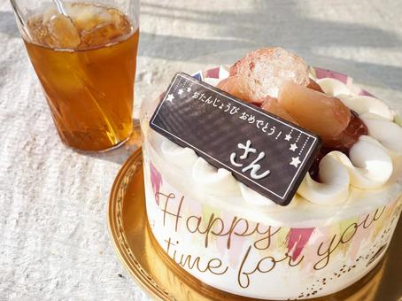 バースデーケーキ バースデーケーキ バースデーケーキ,誕生日,紅茶の写真素材