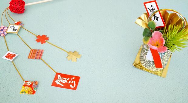 おしゃれな正月の正月飾りと背景素材 正月,年賀状,背景の写真素材