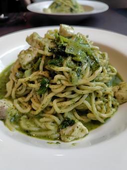 バジルのパスタ パスタ,生パスタ,イタリアンの写真素材