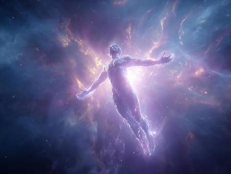 宇宙に浮遊する光の人物像 宇宙に浮遊する光の人物像の写真