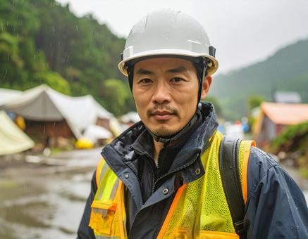災害派遣・土砂災害に立ち向かう現場責任者 災害派遣・土砂災害に立ち向かう現場責任者の写真