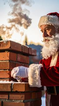 熱そうな煙突に困るサンタクロースの写真