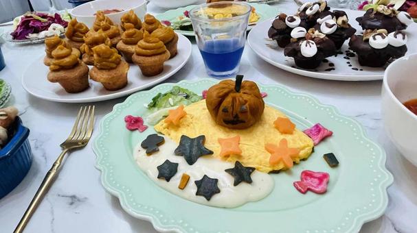 ハロウィンパーティーの家ごはん かぼちゃ,料理,ハロウィーンの写真素材