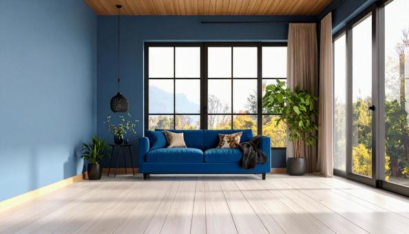 青基調のオシャレなリビング 青基調のオシャレなリビングの写真