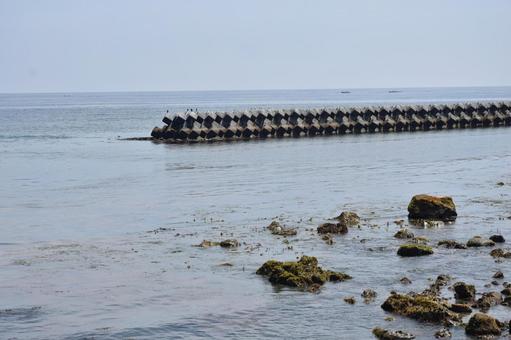 Photo, sea, breakwater, wave block, 