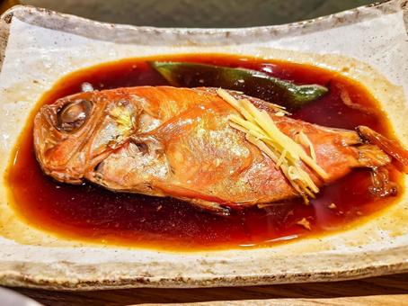 甘辛く煮つけられたキンメダイ キンメ,魚,朝食の写真素材