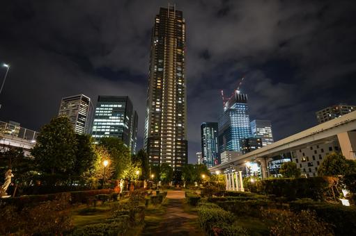 汐留　イタリア公園　夜景 イタリア公園,汐留,夜景の写真素材