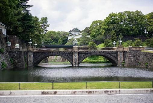 二重橋と緑豊かな皇居の堀 皇居,東京,日本の写真素材