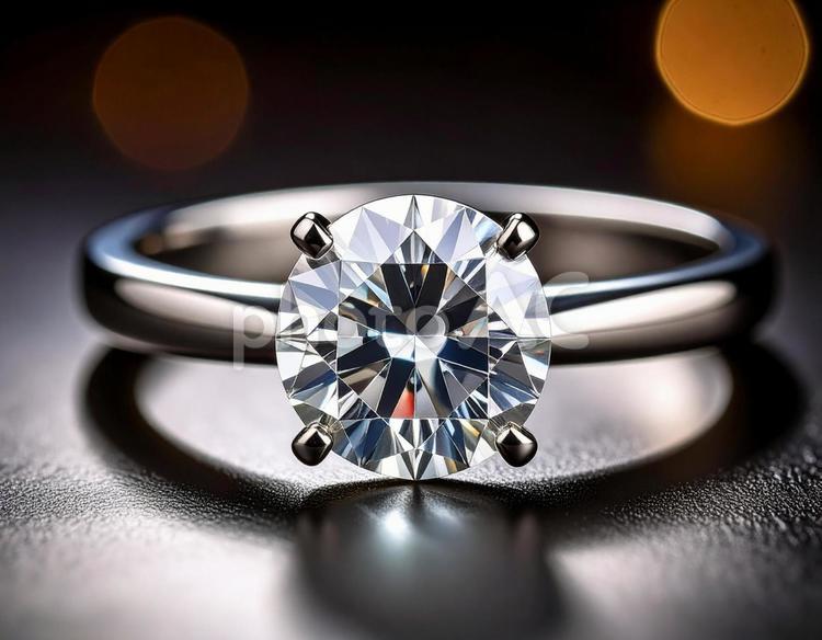 4月の誕生石　輝くダイヤの婚約指輪 ダイヤモンド,指輪,リングの写真素材