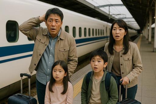 新幹線に乗り遅れた家族一家 新幹線に乗り遅れた家族一家の写真