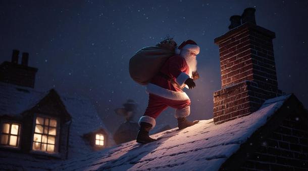 煙突に向かうサンタクロース・クリスマス 煙突に向かうサンタクロース・クリスマスの写真